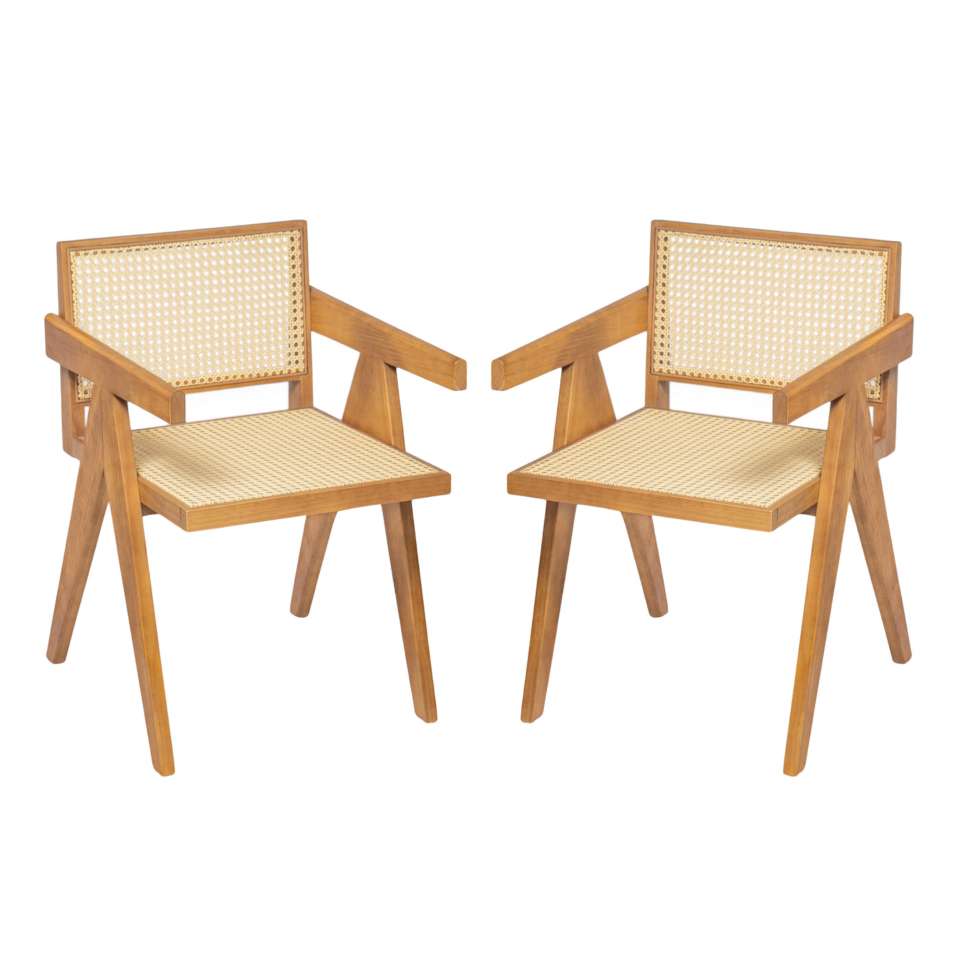 Set of 2 Natural Rattan Dining Chairs