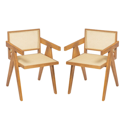 Set of 2 Natural Rattan Dining Chairs