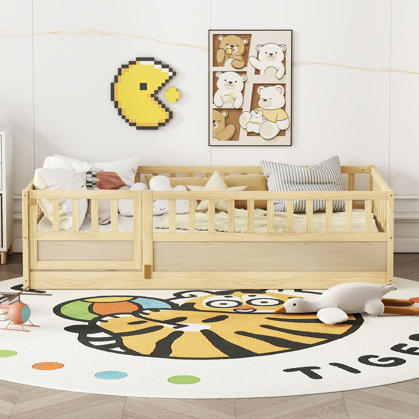 Twin Size Montessori Floor Bed with Security Barrier