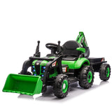 24V Kids Ride-On Electric Tractor Toy with 4-in-1 Construction Attachments (Exca