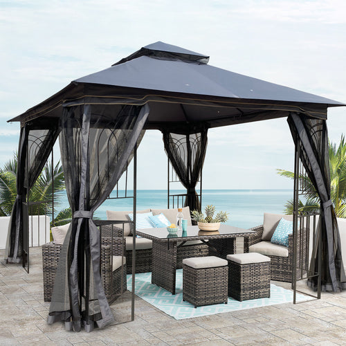 Gazebo Steel Gray 10x10 Ft Double Vented Roof Mesh Sidewalls UV-Resistant