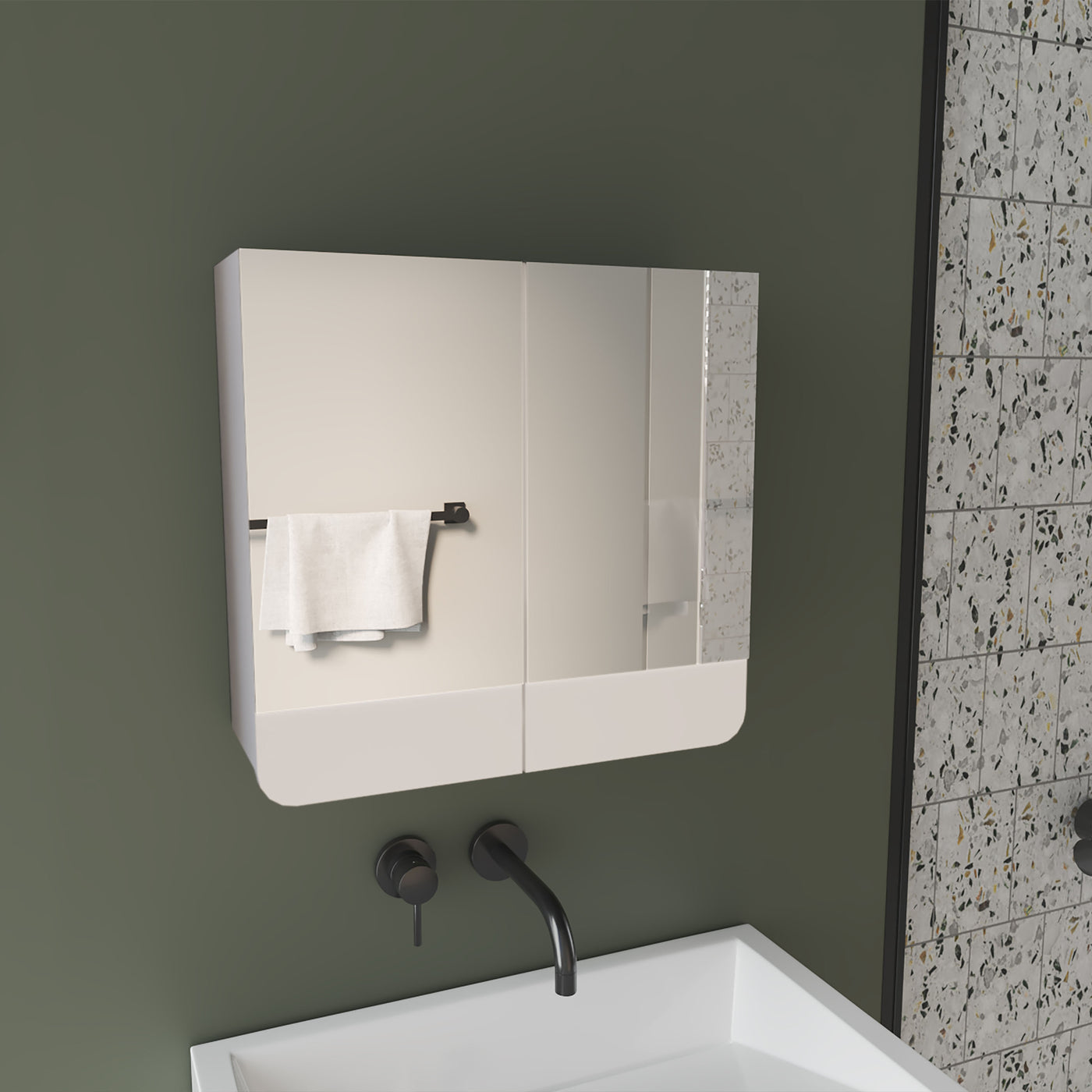 White Bathroom Mirror Medicine Cabinet with Interior Shelves