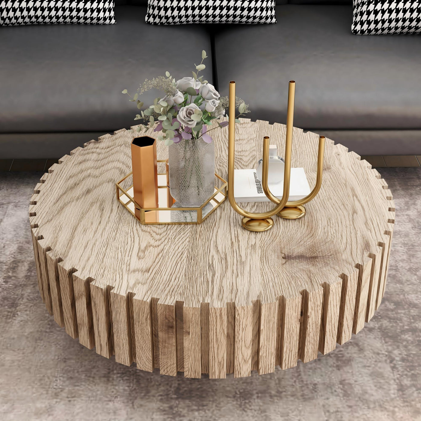 Modern Minimalist Round Coffee Table 31.4" Natural Wood