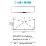 Gold Finish 36' Drop-in Kitchen Sink with Workstation Ledges - 16 Gauge T304 Sta