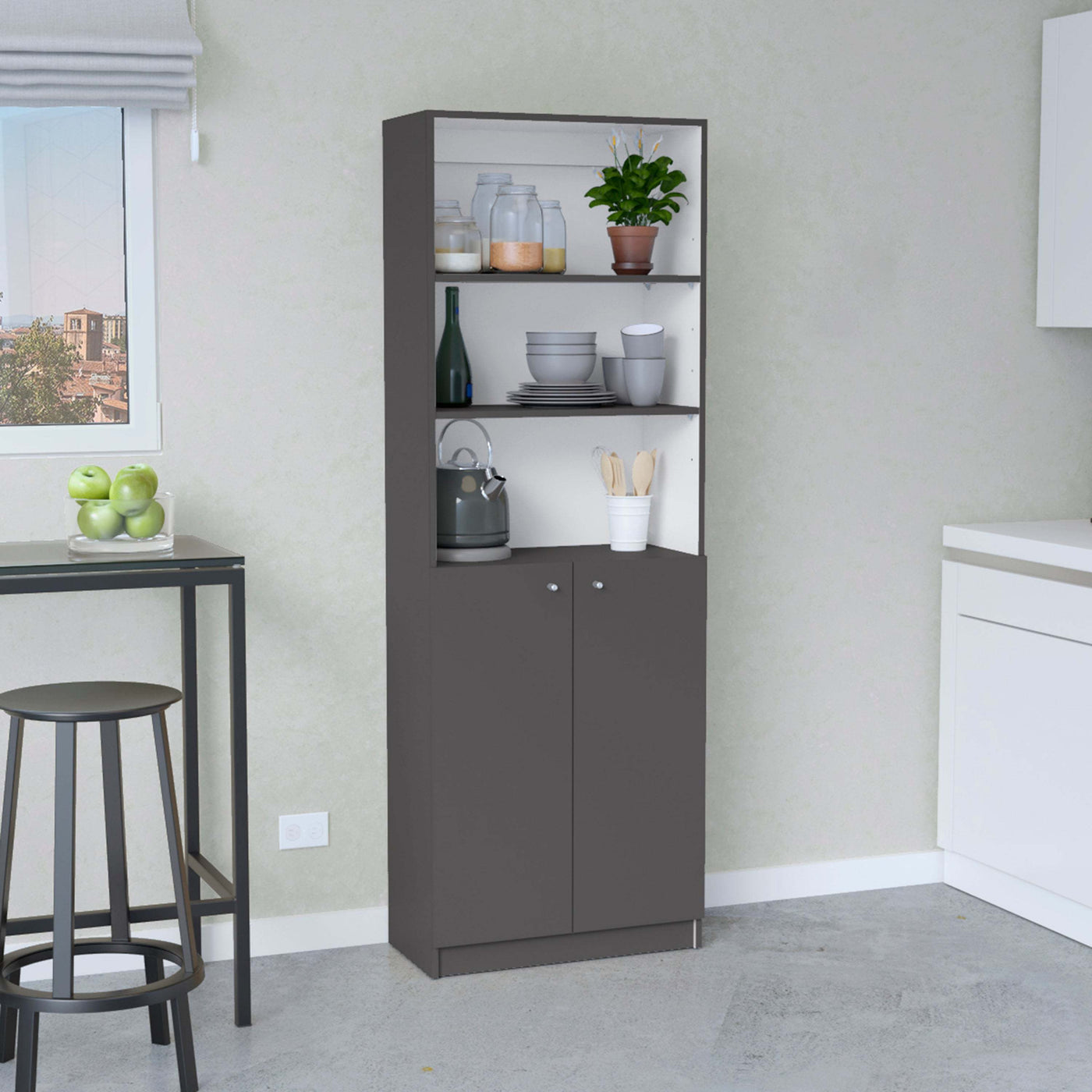 2-Door Bookcase with Multi-Tier Shelves, Modern Storage Unit