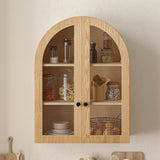 Arched Wall Mounted Cabinet, Wood Veneer Wall Storage Cabinet with Tempered Glas