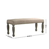 Upholstered Bench with Nailhead Trim, Antique Gray, 48.6"