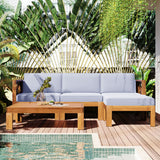 Outdoor Patio Sectional Set Acacia Wood Gray Cushions 5 Piece X-Back
