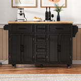 K&K 56.5'' Kitchen Island with Drop Leaf, Power Outlet, Embossed Vertical Stripe