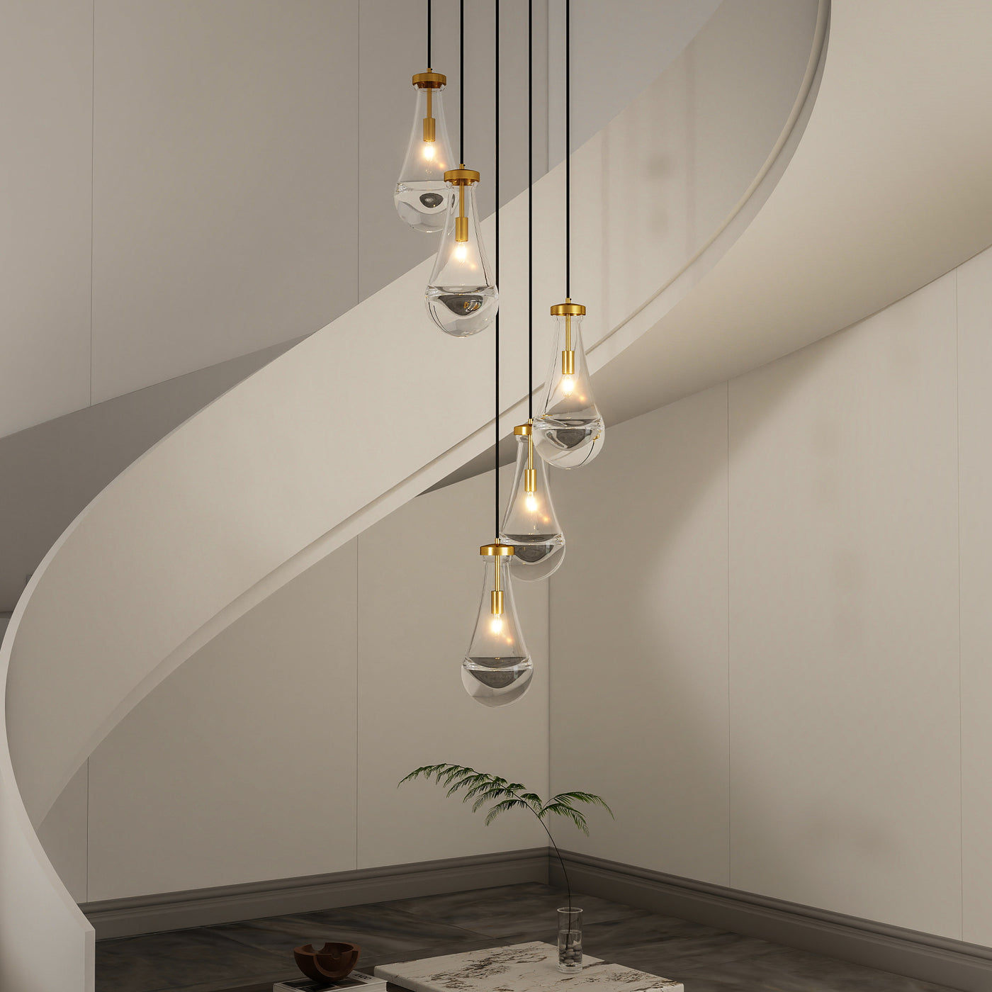 Chandelier 5-Light Cluster Pendant Brass High Ceiling Adjustable E12