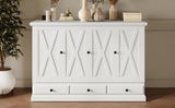 Farmhouse Style Solid Pine Murphy Bed Chest Cube with Charging Station and Storage Drawer, Full, White