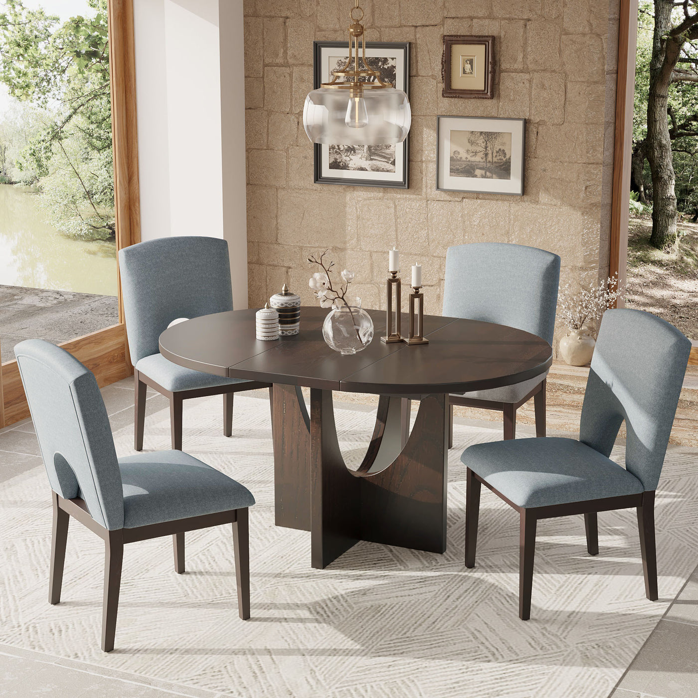 TOPMAX Modern 5-Piece Extendable Round Dining Table Set with 16.2inch Removable Leaf for Small Places, Espresso(old sku:SP000062)