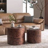 2-Piece Round Nesting Coffee Table Set, Natural Wood
