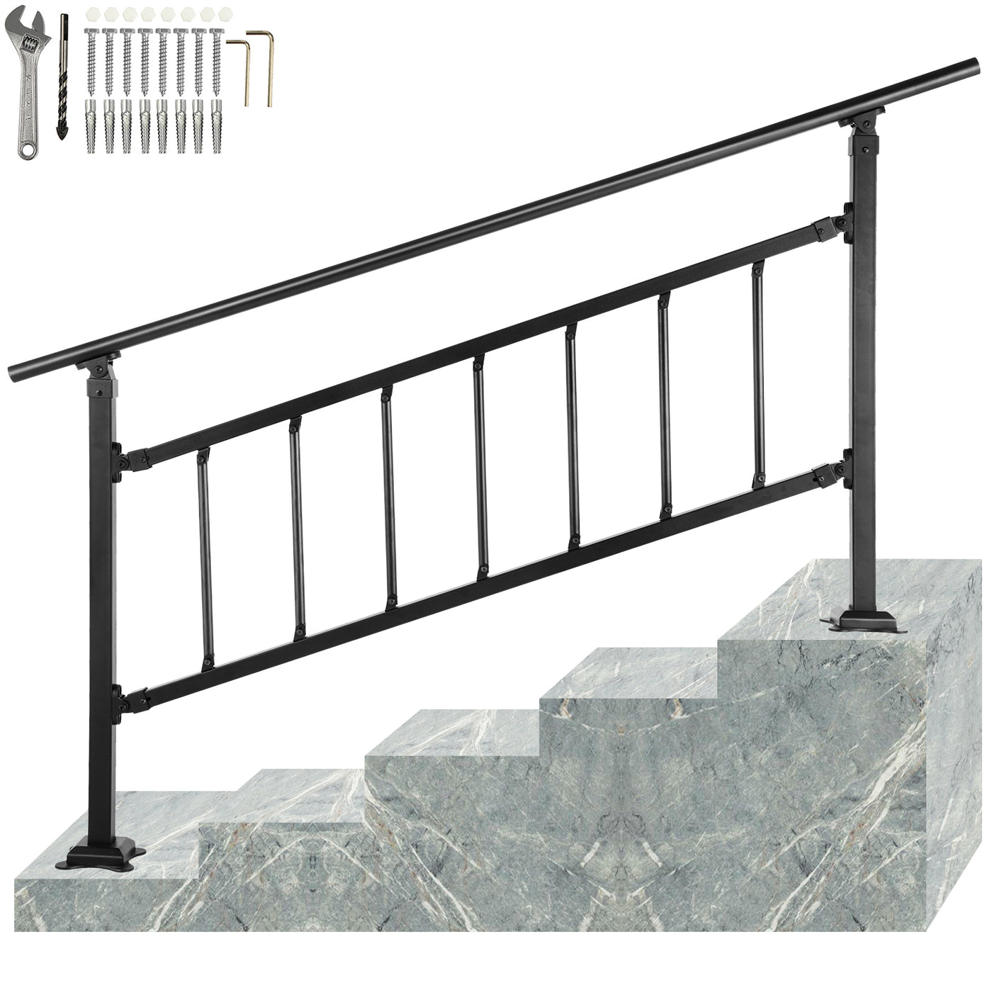 Outdoor Stair Railing for 1-5 Steps Wrought Iron Handrail
