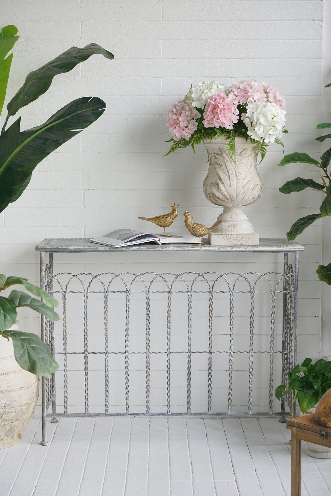 Rustic Iron Arched Fence Console Table 40x14x31