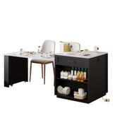 K&K 82.7 inch Kitchen Island with Extendable Dining Table for 4-6 Person,Faux Ma