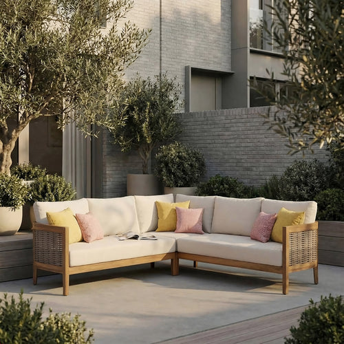 5-Seater Acacia Wood Outdoor Patio Sofa Set with PE Rattan