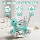 Unicorn Rocking Horse for Toddlers, Balance Bike Ride On Toy with Push Handle an