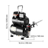 Airbrush Kit, 1/6 HP, Air Brush Kit with Air Compressor and Tank, 1 Dual-Action