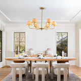 38" Gold 6-lamp Chandelier with Hand-Woven Rattan Lampshade