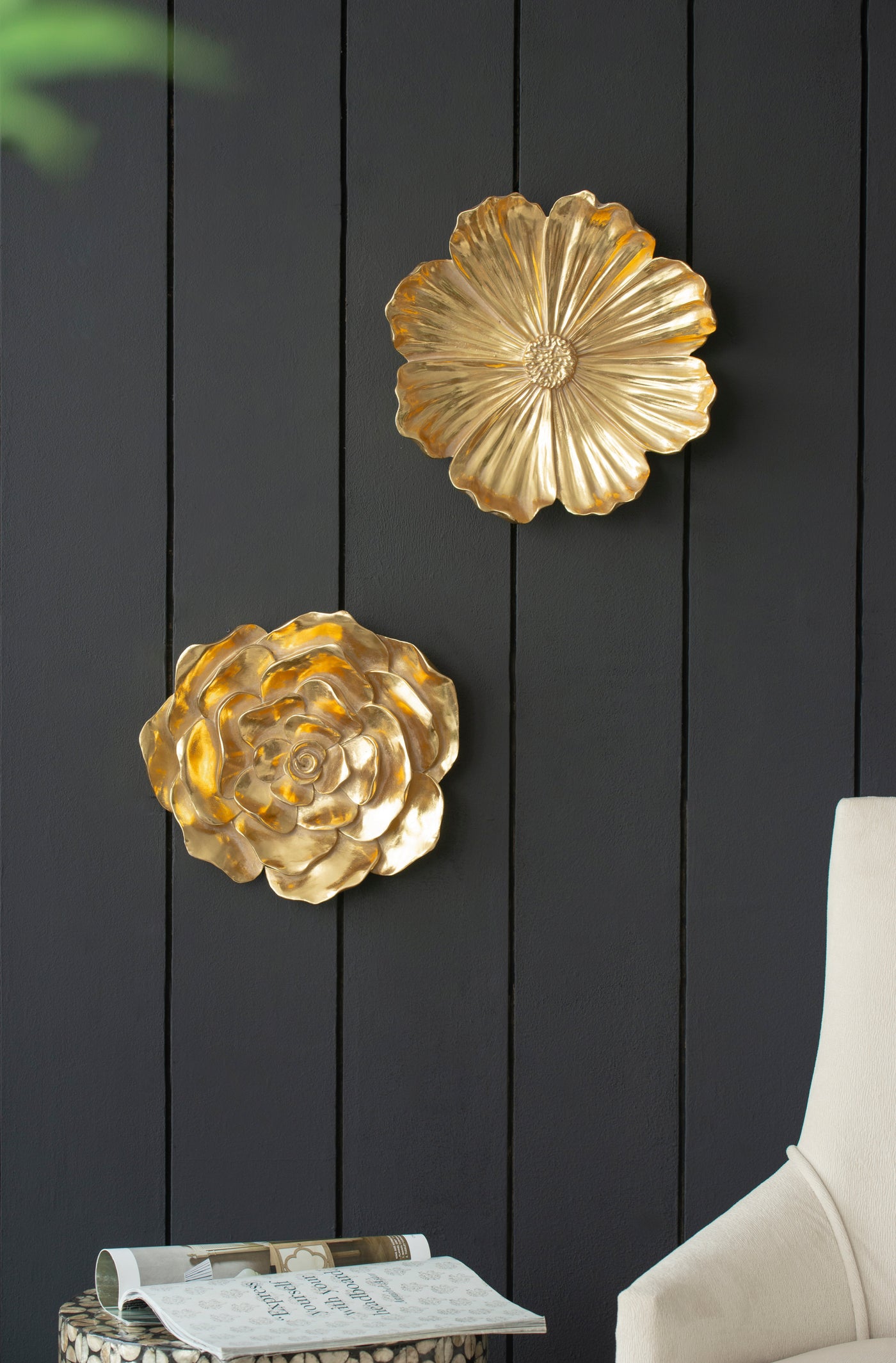 Gold Rose Hanging Wall Accents Set of 2
