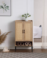 Shoe Cabinet with Rattan Doors, 5-Tier Shoe Storage Cabinet with Open Shelves