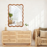 Yellowish Brown 24'x36' Wavy Rectangle Solid Wood Frame Decorative Mirror,For Be