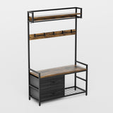 33.1" Wide Hall Tree with 2 Movable Drawers, Shoe Storage, Shelves