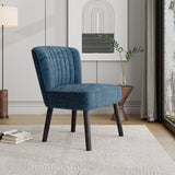 Accent Chair Shellback Channel Back Boucle Navy Blue Solid Wood Legs