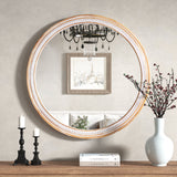 30" Round Solid Wood Farmhouse Wall Mirror Rustic Boho
