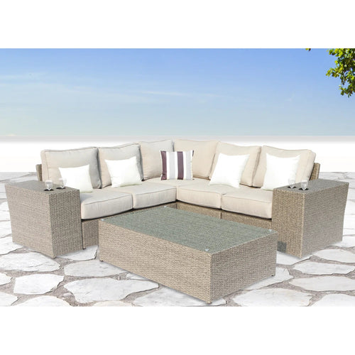 Outdoor Sectional Set HDPE Wicker Aluminum Gray 8 Piece Seats 4