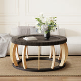 Vintage Rattan Round Coffee Table 35.43" Curved Legs Boho