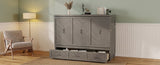 Queen Size Murphy Bed, Pine Wood Cabinet Bed with Built-in USB Charging Station and Geometrical Decoration Panel ,Grey