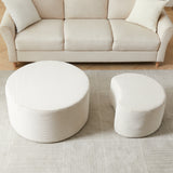 Round Corduroy Nesting Tables Set of 2 Beige