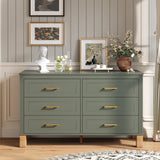 6-Drawer Olive Wood Dresser with Metal Handles