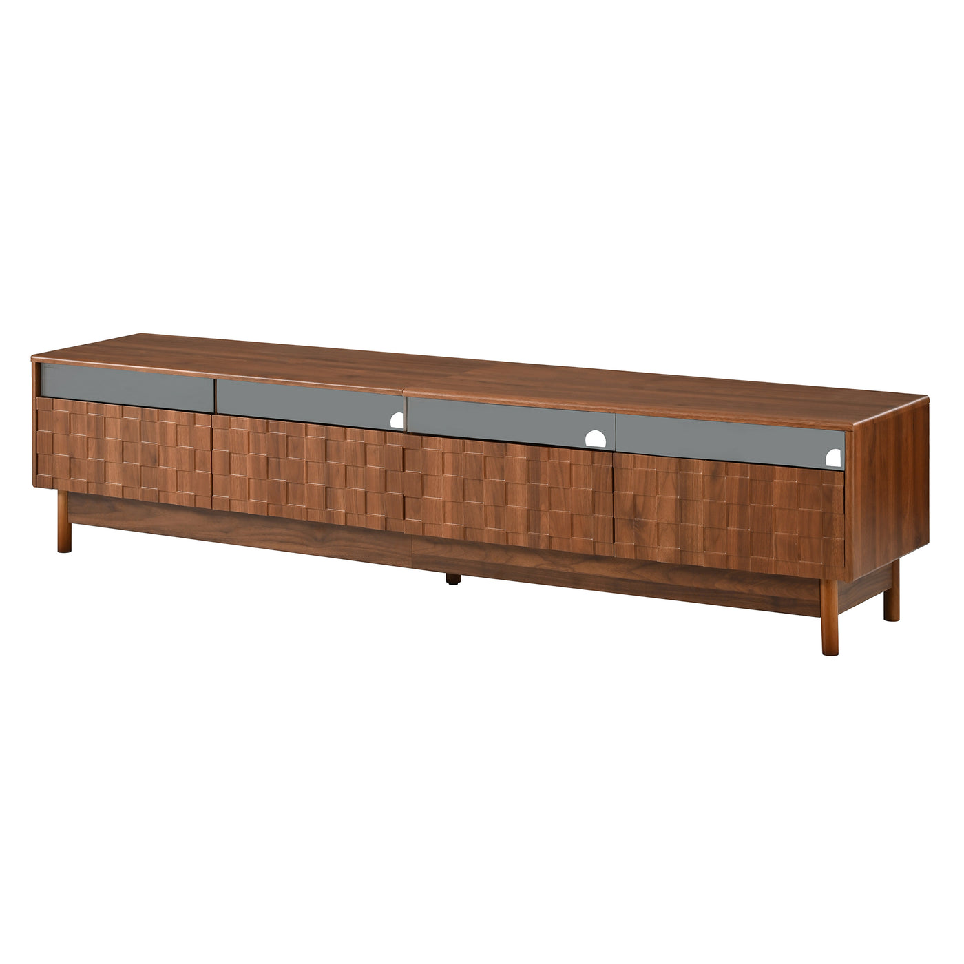 78" TV Stand with LED Lights Glass Drawers Walnut