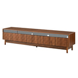 78" TV Stand with LED Lights Glass Drawers Walnut