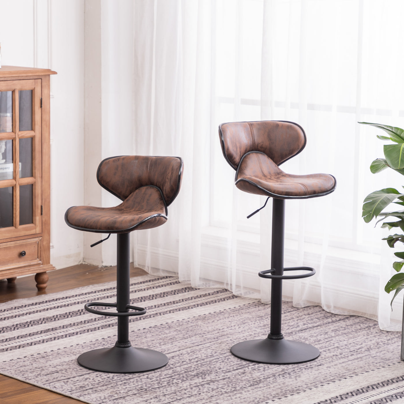 Masaccio Adjustable Swivel Barstool Chrome Base Brown Set of 2