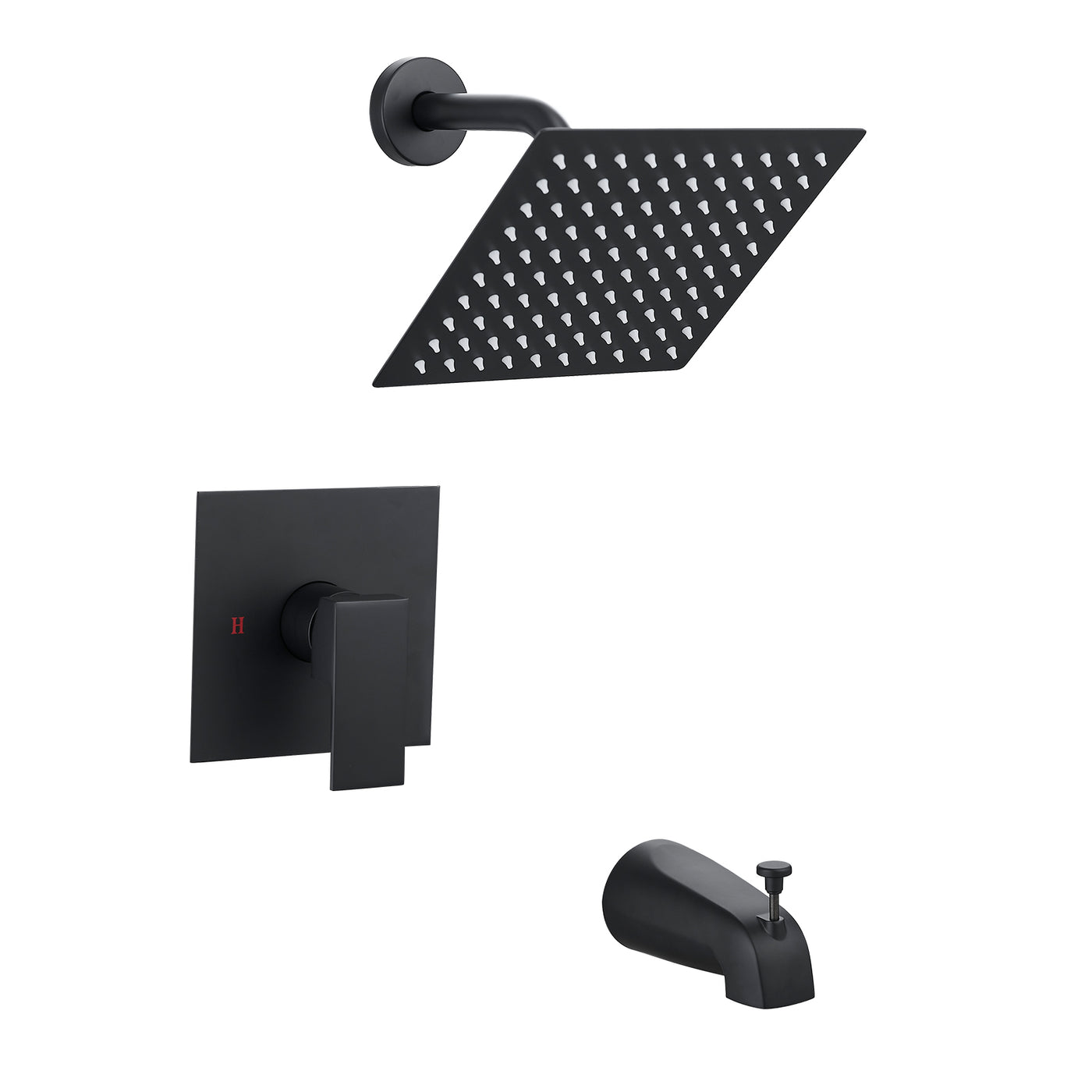 Matte Black Shower Faucet Trim Kit Single-Spray Square Head