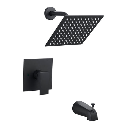 Matte Black Shower Faucet Trim Kit Single-Spray Square Head