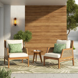 2 Piece Acacia Wood Patio Furniture Club Chair, Set of 2 Outdoor Wicker Armchair, Deep Seating with Soft Cushions for Porch, Garden, Backyard, Balcony, Teak & Mix Brown & Cream