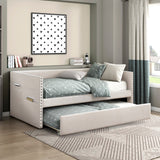 Daybed with Trundle Wood Sleeper Beige