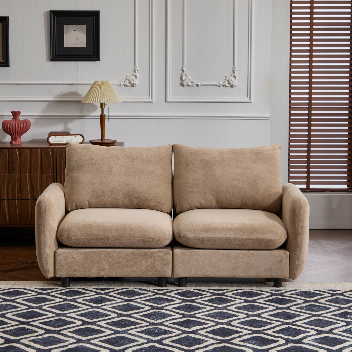 Sectional Sofa Modular Velvet Camel 2 Seat 69 In Eucalyptus Frame