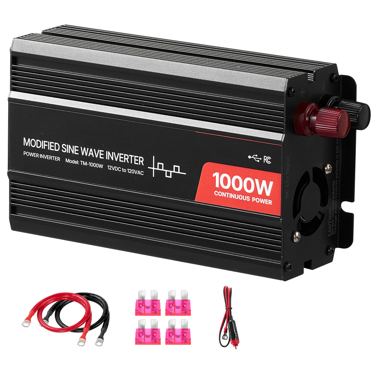 1000W Power Inverter, 12V DC to 120V AC Modified Sine Wave Inverter