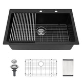 Black Granite Composite Drop-In Kitchen Sink 33x22