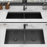 Double Bowl (50/50) Undermount Kitchen Sink- 36"x19"x10" Gunmetal Black 16 Gauge