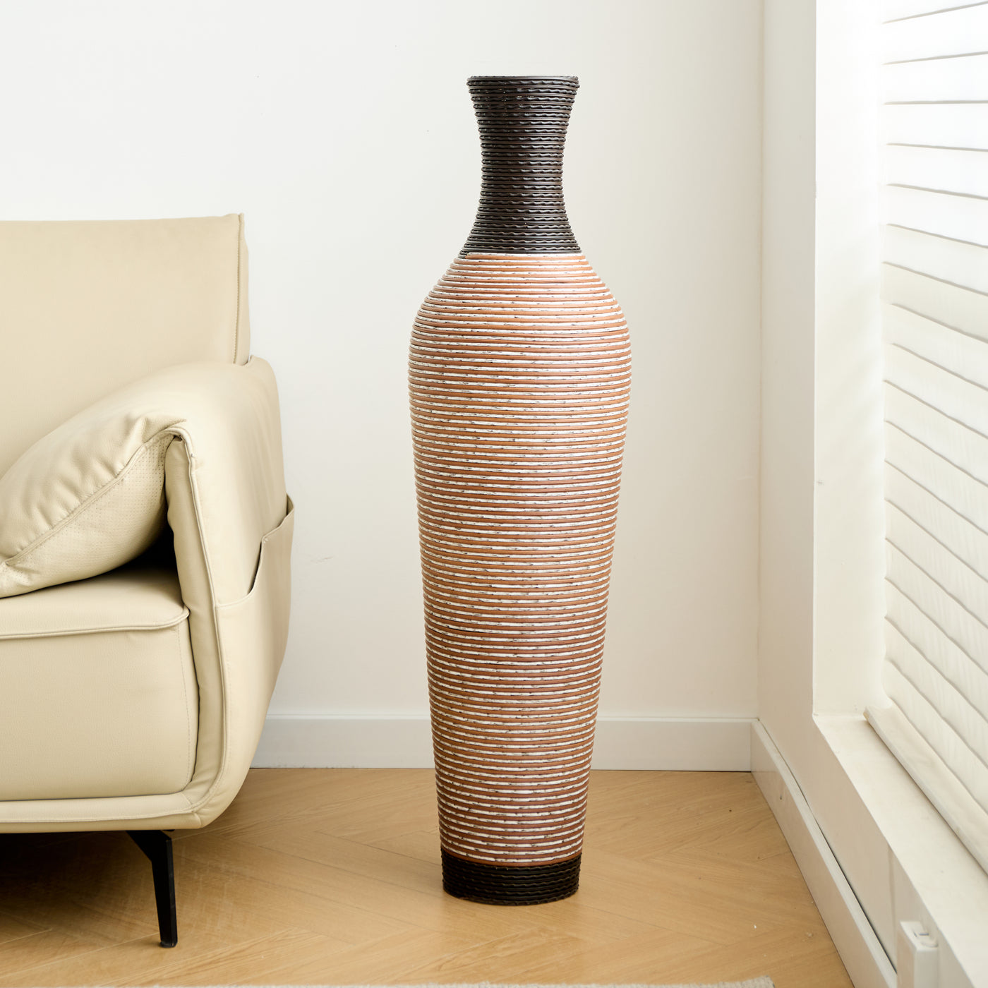 39.4" Tall Floor Vase Modern Textured Brown Black Boho Decor