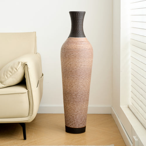39.4" Tall Floor Vase Modern Textured Brown Black Boho Decor