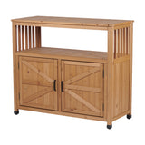 Wooden Patio Bar Table Set with Storage Light Brown