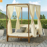 Outdoor Daybed Acacia Wood Teak Chaise Lounge with Curtains 79in